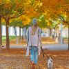 Woman Walking Dog Diamond Paintings