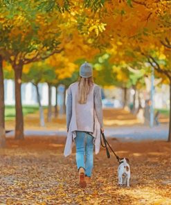 Woman Walking Dog Diamond Paintings