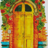 Yellow Door With Flowers Diamond Painting