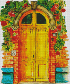 Yellow Door With Flowers Diamond Painting