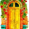 Yellow Door With Flowers Diamond Painting