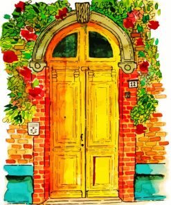 Yellow Door With Flowers Diamond Painting