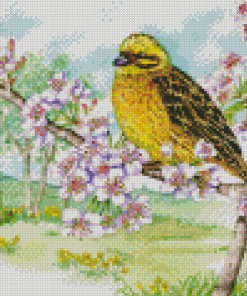 Yellow Hammer On Cherry Blossom Diamond Painting