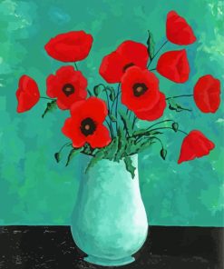 Aesthetic Vase With Red Poppies Diamond Paintings