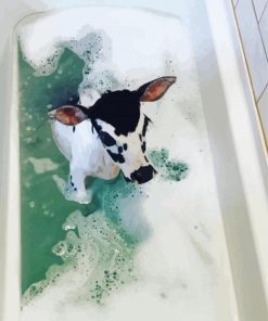 Baby Cow In Bath Tub Diamond Paintings