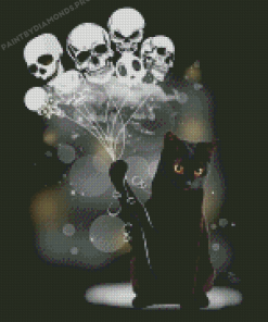 Black Cat And Skulls Balloons Diamond Paintings