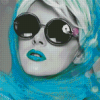 Classy Lady With Blue Lips And Clothes Diamond Painting