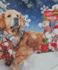 Cute Christmas Dog Snow Diamond Painting