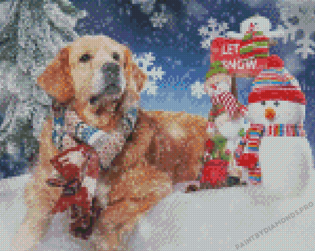 Cute Christmas Dog Snow Diamond Painting