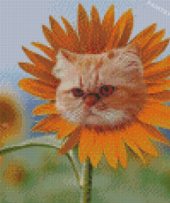 Cute Cat Sunflower Head Diamond Paintings