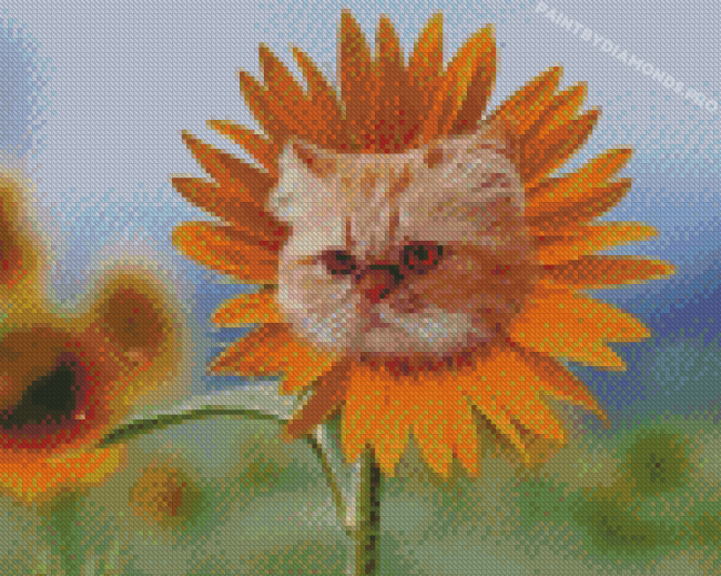 Cute Cat Sunflower Head Diamond Paintings