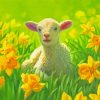 Cute Lamb In Flowers Field Diamond Paintings