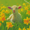 Cute Lamb In Flowers Field Diamond Paintings