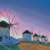 Mykonos Windmills At Sunset Diamond Paintings