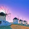 Mykonos Windmills At Sunset Diamond Paintings