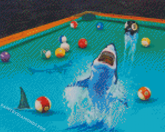 Shark In Billiard Pool Hall Diamond Paintings