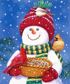 Snowman And Birds Diamond Paintings