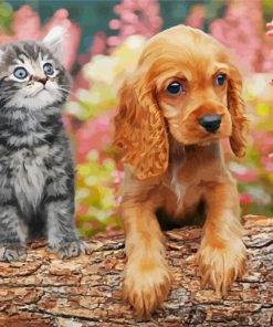 Tabby Kitten And Golden Spaniel Puppy Diamond Painting