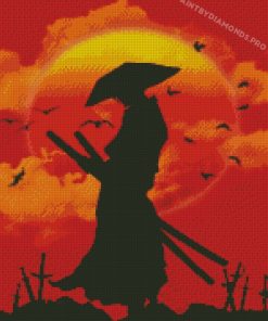 Japanese Swordsman Sunset Silhouette Diamond Paintings