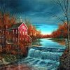 Autumn Waterfall House Diamond Painting