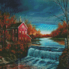 Autumn Waterfall House Diamond Painting