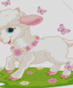 Baby Lamb And Butterflies Diamond Painting