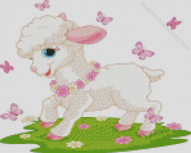 Baby Lamb And Butterflies Diamond Painting