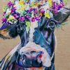 Black And White Cow Wearing Flower Crown Diamond Paintings