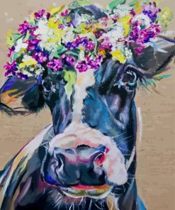 Black And White Cow Wearing Flower Crown Diamond Paintings