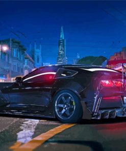 Black C7 Corvette In The Street Diamond Painting