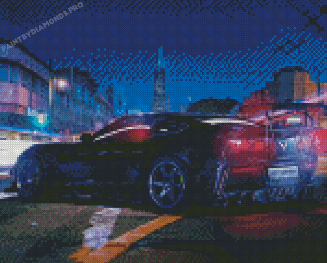 Black C7 Corvette In The Street Diamond Painting