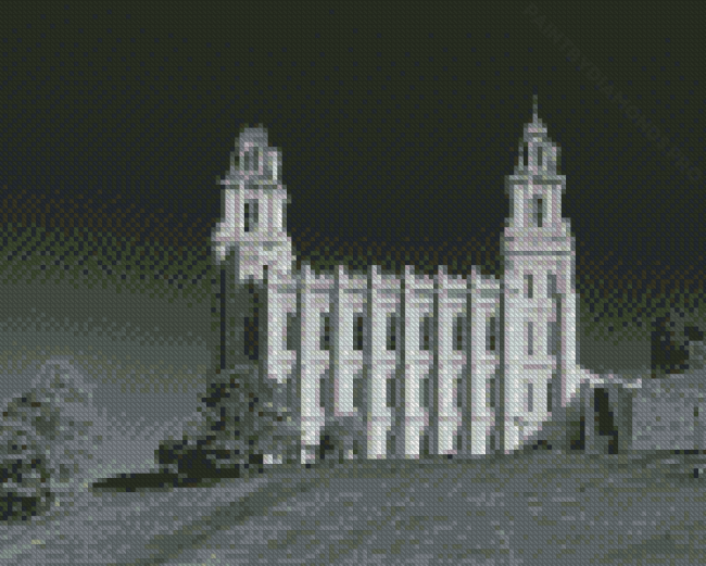 Black And White Manti Utah Temple Diamond Painting