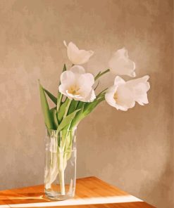 Blooming White Flowers In Glass Vase Diamond Paintings