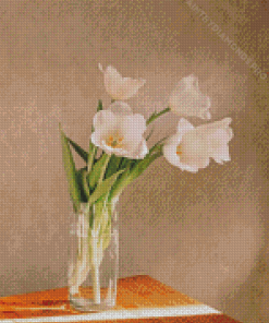 Blooming White Flowers In Glass Vase Diamond Paintings