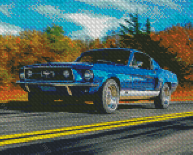 Blue Ford Mustang Classic Car Diamond Painting