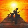 Boy And Grandpa Fishing Silhouette Diamond Paintings