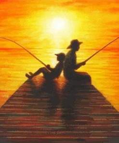 Boy And Grandpa Fishing Silhouette Diamond Paintings