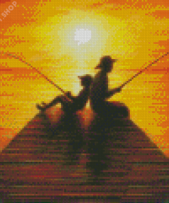 Boy And Grandpa Fishing Silhouette Diamond Paintings