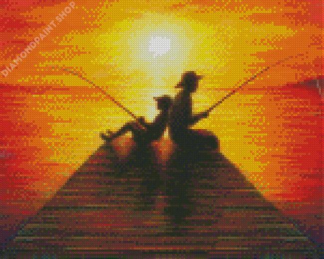 Boy And Grandpa Fishing Silhouette Diamond Paintings