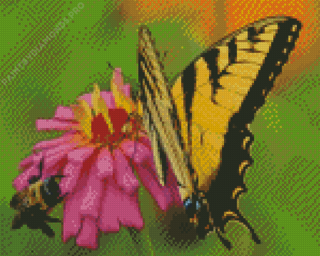 Butterfly And Bee On Flower Diamond Painting