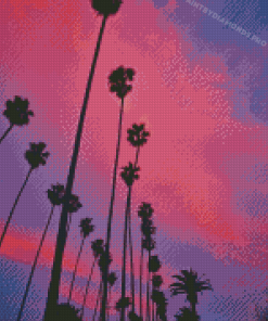 California Pink Sunset With Palm Tree Diamond Painting