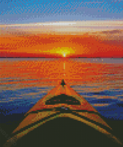 Canoe At Sunset Landscape Diamond Painting