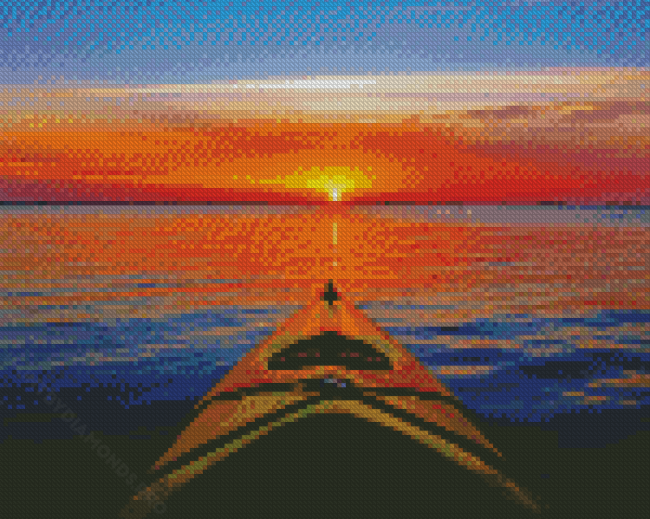 Canoe At Sunset Landscape Diamond Painting