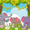 Cartoon Elephants In The Jungle Diamond Painting