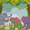 Cartoon Elephants In The Jungle Diamond Painting