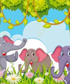 Cartoon Elephants In The Jungle Diamond Painting