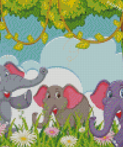 Cartoon Elephants In The Jungle Diamond Painting