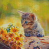 Cat And Yellow Flowers Diamond Paintings