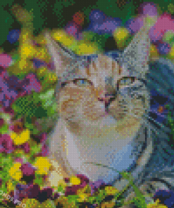 Cat In Flowers Diamond Paintings