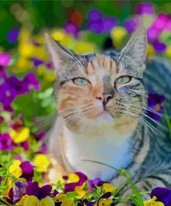 Cat In Flowers Diamond Paintings